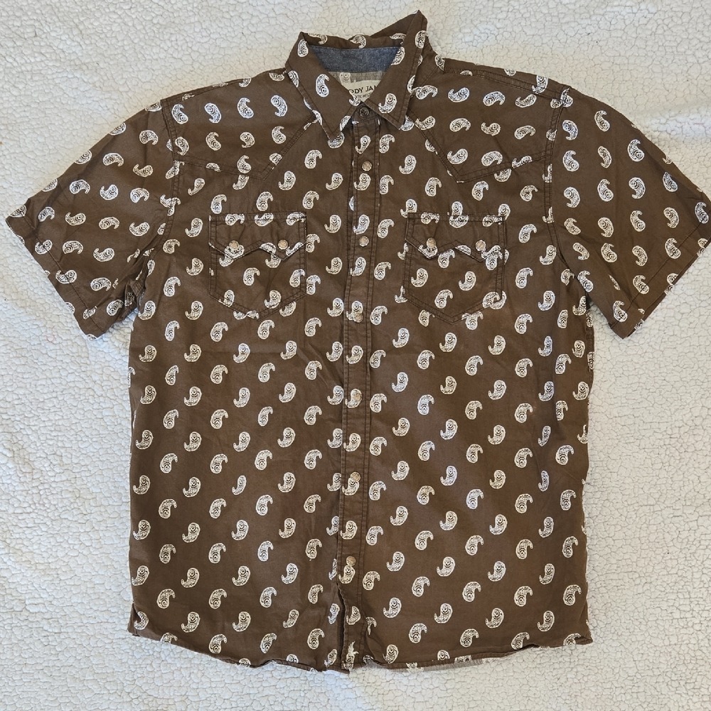 Cody James Brown Western Shirt – Paisley Print Snap Front – Size L
